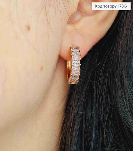 Серьги кольца, с Розовыми камешками, 1,9см, Xuping 18K 117816 фото 3