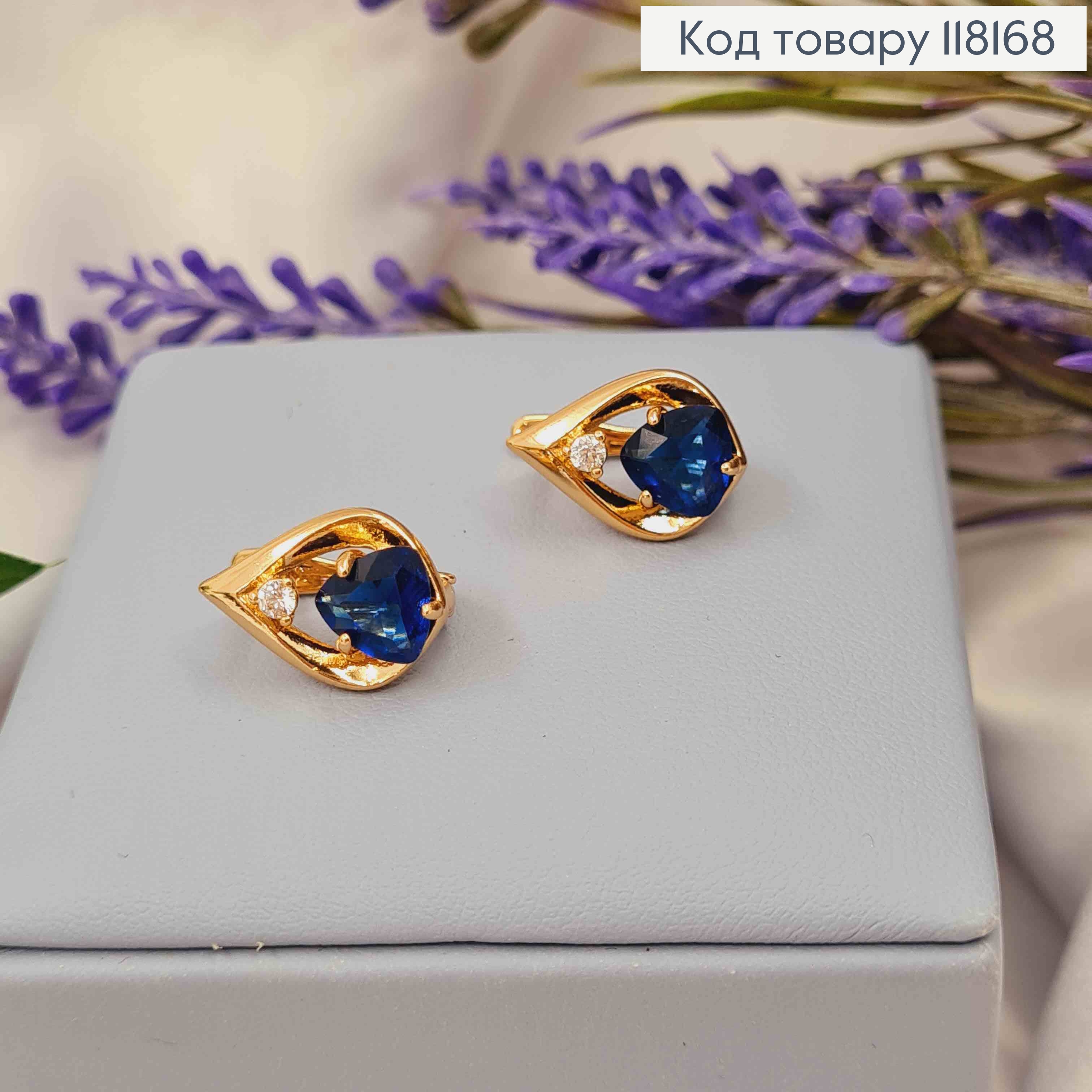 Серьги "СОФИ" с Темно-Синим камнем, 1,5см, англ. заст., Xuping 18K 118168 фото 2