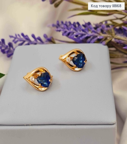 Серьги "СОФИ" с Темно-Синим камнем, 1,5см, англ. заст., Xuping 18K 118168 фото 2