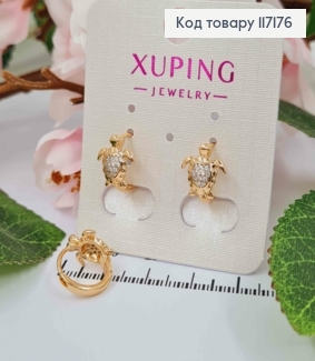 Сережки  кільця (1,2см) ЧЕРПАШКА (1,1см)в камінцях,   Xuping 18K 117176 фото