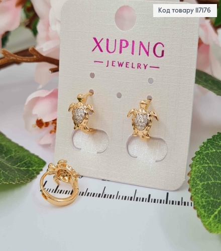 Серьги кольца (1,2 см) Ракушка (1,1 см) в камнях, Xuping 18K 117176 фото 1