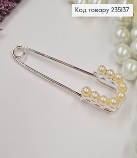Брошка Шпилька с жемчужинками "С" 7*2 см, серебряный цвет. 235137 фото