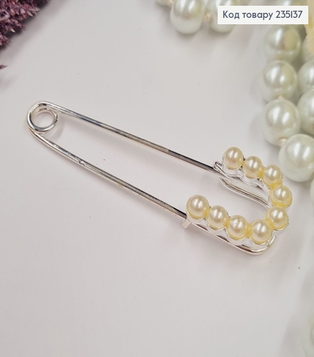Брошка Шпилька с жемчужинками "С" 7*2 см, серебряный цвет. 235137 фото 1