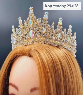 Диадема "СКАЗКОВАЯ" с Блестящими камешками, цвета под ЗОЛОТО, высочайшая точка 7см 294128 фото