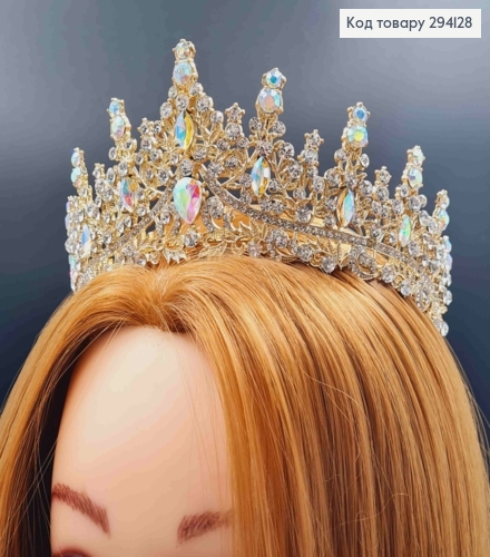 Диадема "СКАЗКОВАЯ" с Блестящими камешками, цвета под ЗОЛОТО, высочайшая точка 7см 294128 фото 1