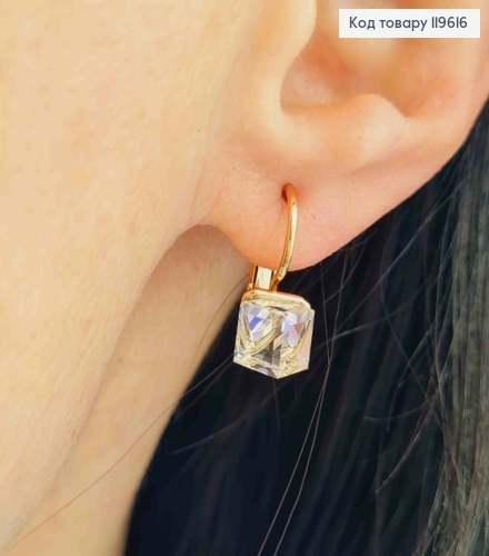 Серьги с Квадратным Голубой камнем Сваровски Хамелеон, 1,5см, застежка левербек, Xuping 18К 119616 фото 1