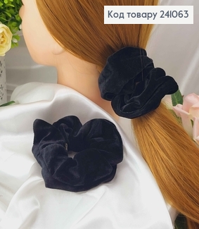 Резинка велюр 12см, об'ємна, чорна з маленькою бірочкою 241063 фото