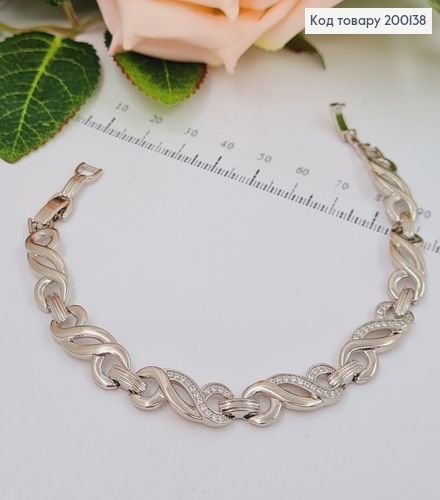 Брасслет родированый Завитки с камнями 7мм, длина 17,5+2см, Xuping 200138 фото 1