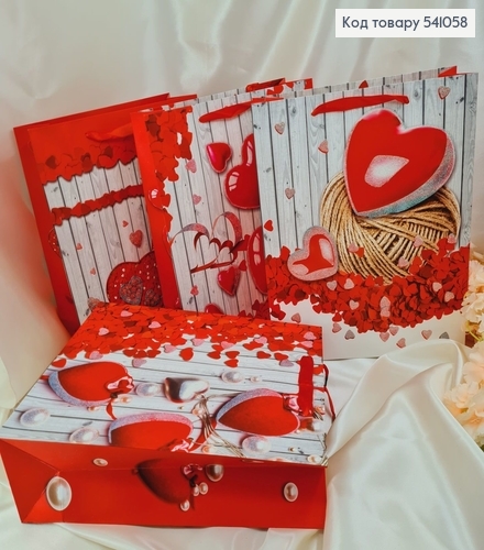 Пакет бумажный средний  сердца блеск 31,5х26см в асс. 541058 фото 1