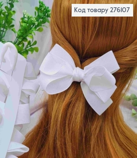 Бант БЕЛОГО цвета, на резинке, ткань репс, размер 10*6см, ручная работа 276107 фото