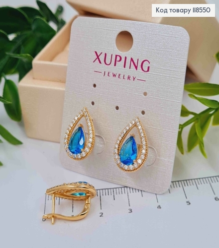 Серьги "Хюррем" украшены Голубым камнем в оправе из камней, 1,7см, англ. застежка, Xuping 18К 118550 фото 1