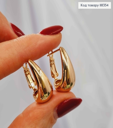 Серьги овальные "Капелька", длина 2,1см, итальянская застежка, XUPING 18K 118354 фото 3