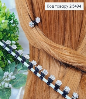 Крабик маленький, з двома квіточками в камінцях, 1.5 см, метал, чорний колір, 12 шт/уп. 215494 фото