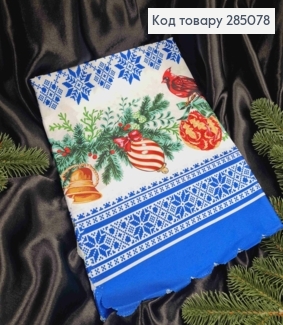 Скатерть Сине-БЕЛАЯ "Новогодний мотив. Синички на веточке", размер 150*220 285078 фото