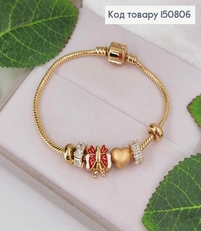 Браслет "Пандора" с шармиком Бабочкой, с сердечком, длиной 18см. Xuping 18K 150806 фото