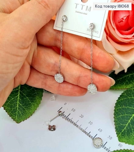 Серьги родословные, гроздики, с камешком и подвеской римскими часами с камешками, 5см, Xuping 181068 фото 1