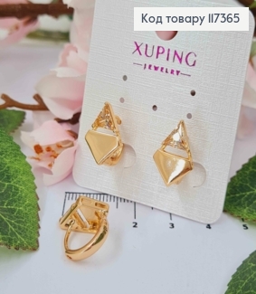 Серьги кольца 1,4см, Ромбик с Треугольным Желтым камешком, размер 1,5*1см, Xuping 18K 117365 фото