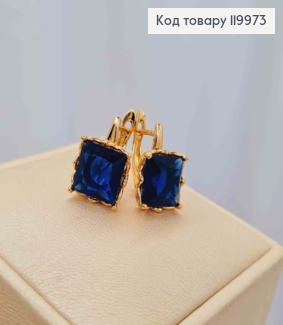 Серьги с квадратным Изысканно-Синим камнем, длина 1,5см, английская застежка, Xuping 18K 119973 фото