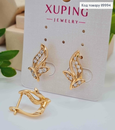 Серьги "Веточка Листочков", с Блестящими камешками, 1,8см, английская застежка, Xuping 18K 119994 фото 2