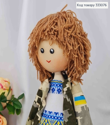 Кукла Мальчик в форме и Вышиванке с Голубым орнаментом, высота 27см, ручная работа, Украина. 333076 фото 2