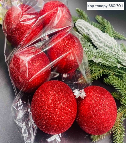 Набор новогодних шаров 80мм Блеск КРАСНЫЙ 6шт/уп, Украина 680170-1 фото 1