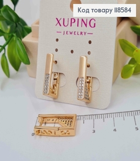 Серьги "Прямоугольные" украшены блестящими камнями, 2см, английская застежка, Xuping 18К. 118584 фото