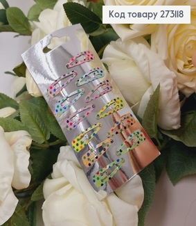 Заколка Тік-так Горошок кольорові, 2,8см, 10шт/уп 273118 фото