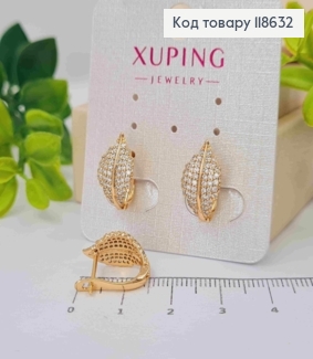 Серьги "Листочек" украшены Блестящими камешками, 1,5см, английская застежка, Xuping 18К 118632 фото