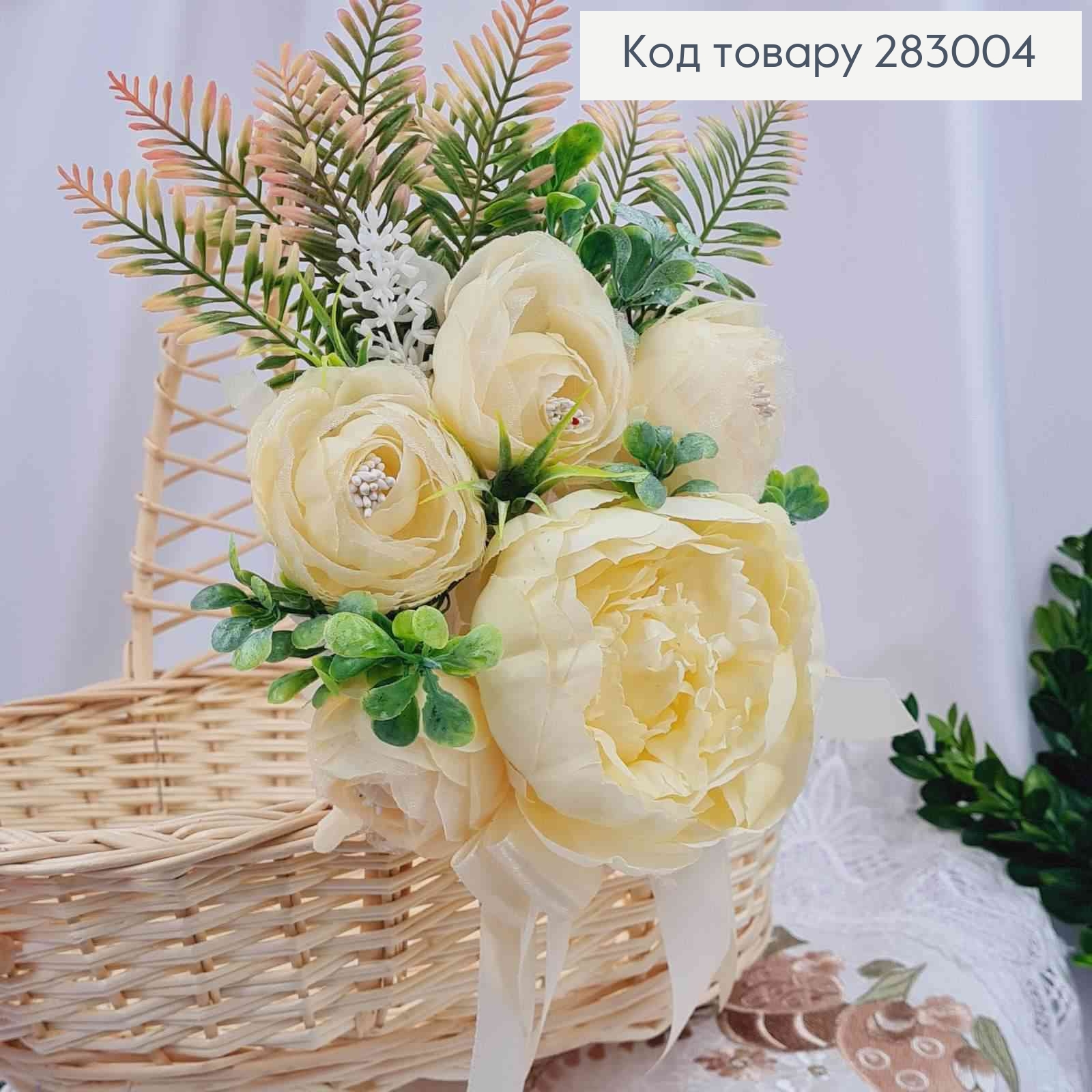 Повязка для корзины ПИОН молочный с цветочками и бантиком 20*16см, на завязках 283004 фото 1