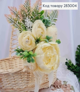 Повязка для корзины ПИОН молочный с цветочками и бантиком 20*16см, на завязках 283004 фото