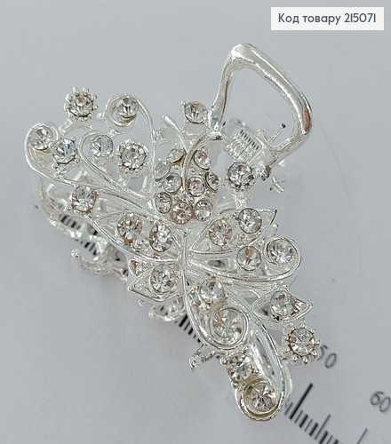 Краб металл Цветочек с листочками серебряный с камнями 215071 фото 1
