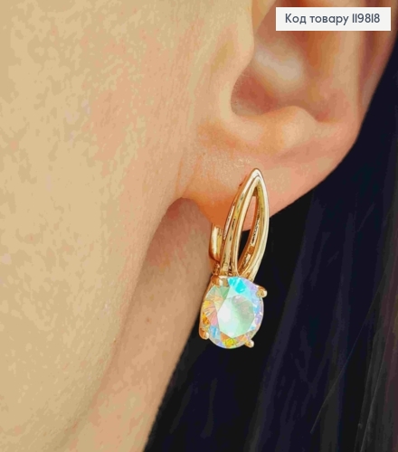 Серьги с блестящим камнем Хамелеон, 2,2см, английская застежка, XUPING 18K 119818 фото 2