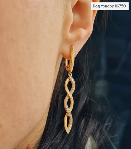 Серьги Спираль ДНК, в камнях, 5см, англ. Xuping 18K 116750 фото 3