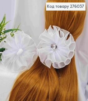 Резинка, БАНТ, кристаллин с камнем, Белого цвета, 12см, ручная работа, Украина. 276038 фото