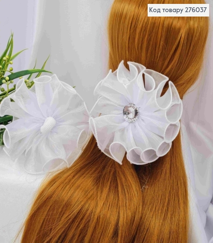 Резинка, БАНТ, кристаллин с камнем, Белого цвета, 12см, ручная работа, Украина. 276038 фото 1