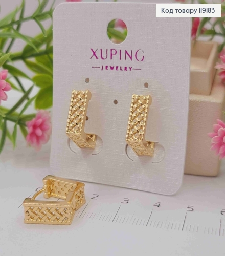 Серьги квадратные Изысканно-Ажурные, ширина 5мм, длина 1,4см, Xuping 18K 119183 фото 1