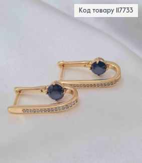 Серьги стрелы с камнями в один ряд и черным камнем в середине, 2,3см, англ застежка, XUPING 18K 117733 фото