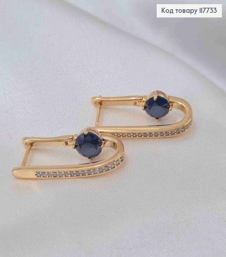 Серьги стрелы с камнями в один ряд и черным камнем в середине, 2,3см, англ застежка, XUPING 18K 117733 фото 1