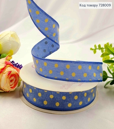 Лента тканевая СИНЯЯ с принтом ГОРОШОК, ширина 2,5см, длина 20 ярдов (18м) 728009 фото 1