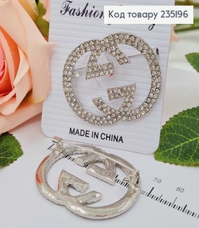 Брошка Гуччі, срібного кольору, в камінцях, 4,3см 235196 фото