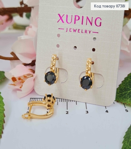 Серьги "Сияние" с ярким черным камнем, длина 1,4см, англ застежка, XUPING 18K 117381 фото 2