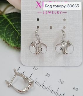 Сережки родированые Бантик с камнями (англ.застежка), 1,7*0,7см, Xuping 180663 фото