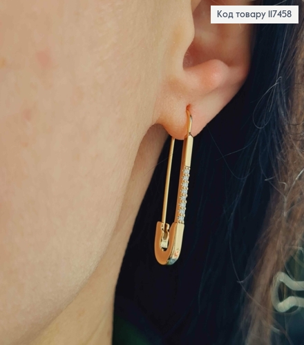 Серьги "ШПИЛЬКА" с блестящими камешками, длина 3,4см, XUPING 18K 117458 фото 3