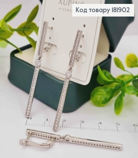 Серьги родованные с подвижной подвеской с блестящими камешками, 2+3,1см, англ. застежка, Xuping 181902 фото