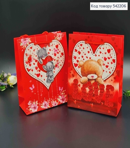 Пакет бумажный, "Мишка с сердечком", 18*23*8см в ассорт. 542206 фото 1
