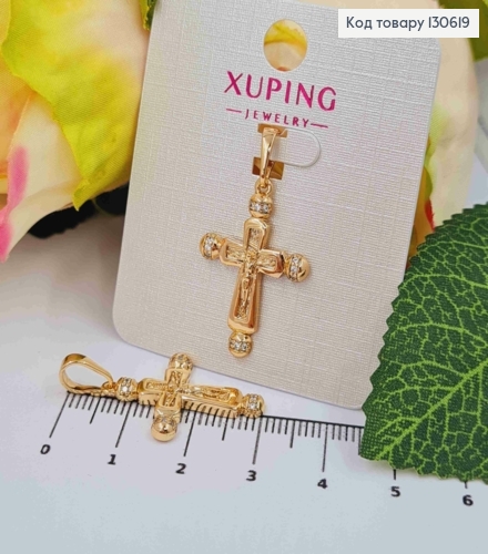 Хрестик з розп'яттям та камінцями по краям, 2,5*1,8см,  Xuping 18K 130619 фото 1