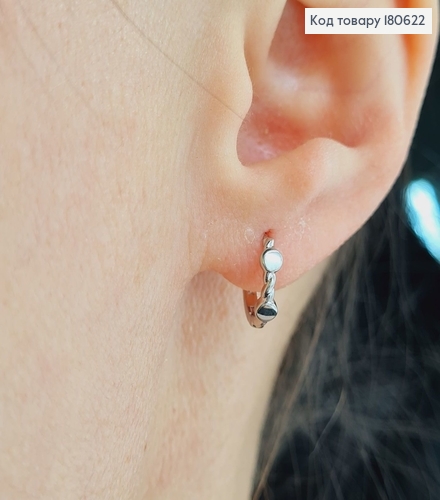 Серьги кольца родированые с маленькими кружочками, Хuping 180622 фото 2