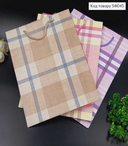 Пакет бумажный средний "Большая клетка" 33х25,5х12,5 см в асс. 541043 фото 2