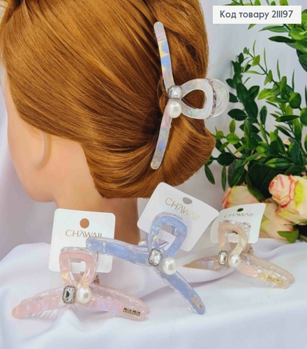 Краб пластик (акрил) "Петелька" з Бусинкою та камінчиком,  11см, Перламутрові кольори в асортименті 211197 фото 1