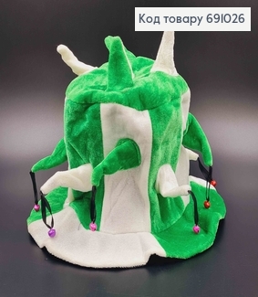 Шапочка футбольного вболівальника, карнавальна, з дзвониками, біло-зелена, діам. 28см 691026 фото